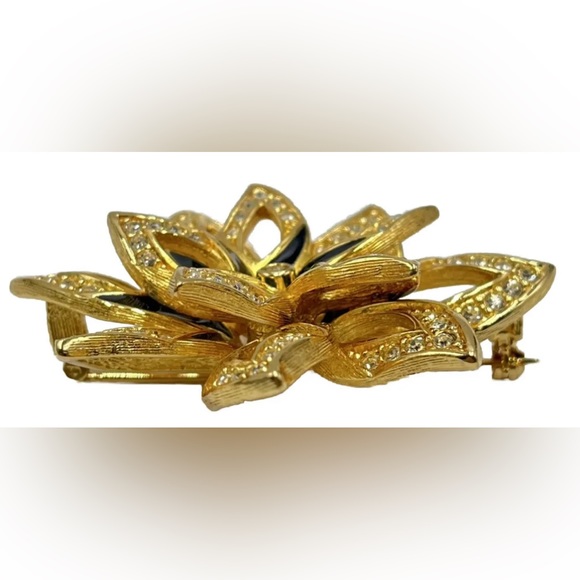 SOLD DIOR Christian Dior  Gold Tone Flower Brooch Crystal Accents Vintage - Picture 1 of 11
